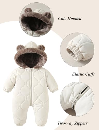 NEAWEALY Baby Winter Overall Mädchen Jungen Schneeanzüge Neugeborene Fleece Gefüttert Strampler Warmer Jumpsuit mit Kapuze