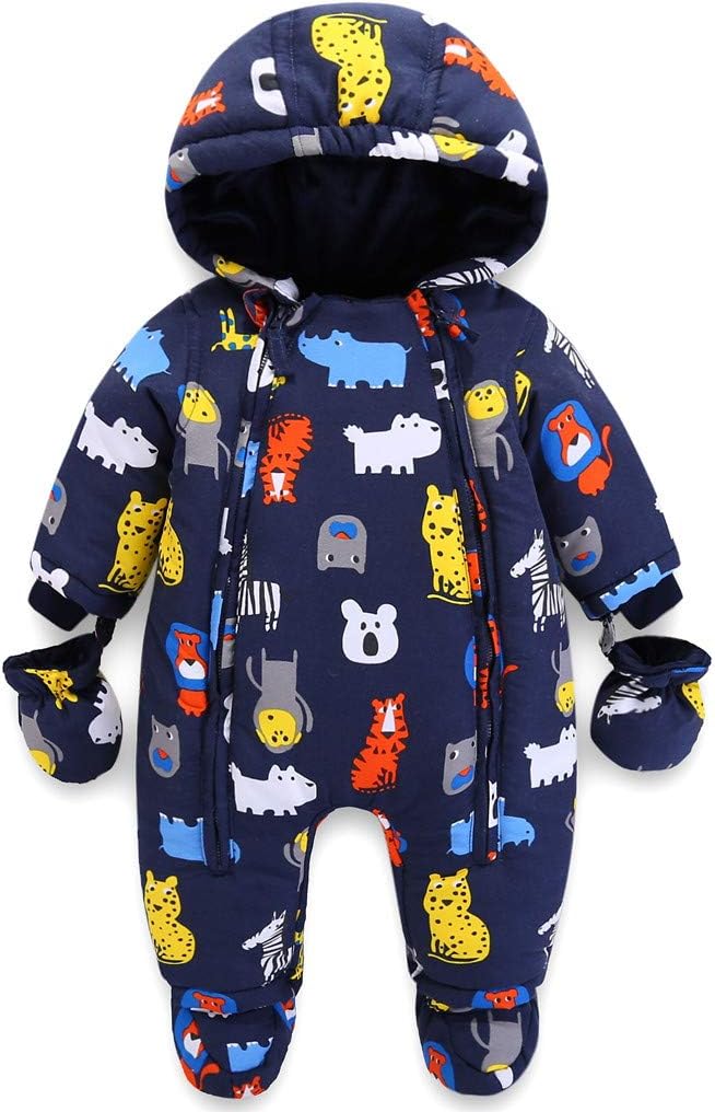 Baby Winter Overall Mit Kapuze Schneeanzüge mit Handschuhen und Füßlinge Mädchen Jungen Warm Kleidungsset