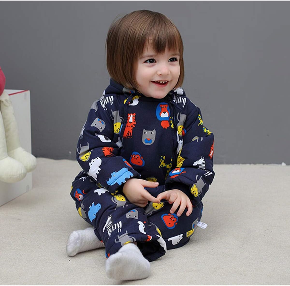 Baby Winter Overall Mit Kapuze Schneeanzüge mit Handschuhen und Füßlinge Mädchen Jungen Warm Kleidungsset