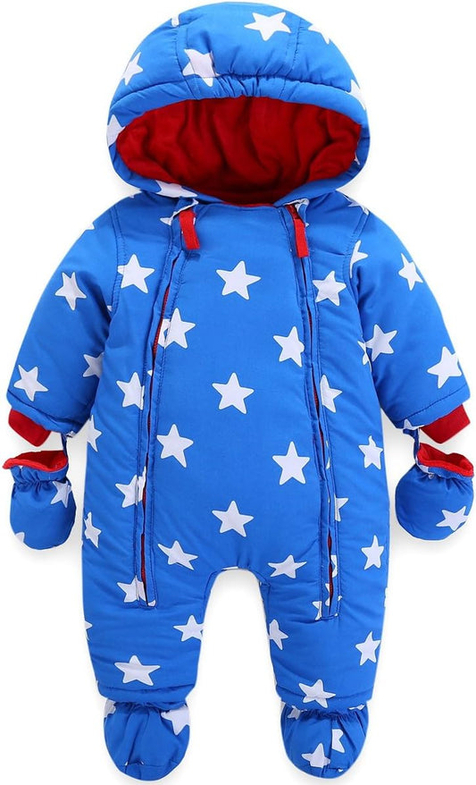 Baby Winter Overall Mit Kapuze Schneeanzüge mit Handschuhen und Füßlinge Mädchen Jungen Warm Kleidungsset