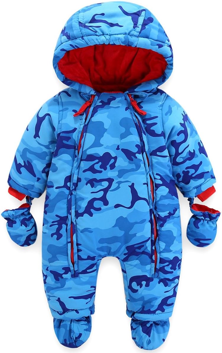 Baby Winter Overall Mit Kapuze Schneeanzüge mit Handschuhen und Füßlinge Mädchen Jungen Warm Kleidungsset