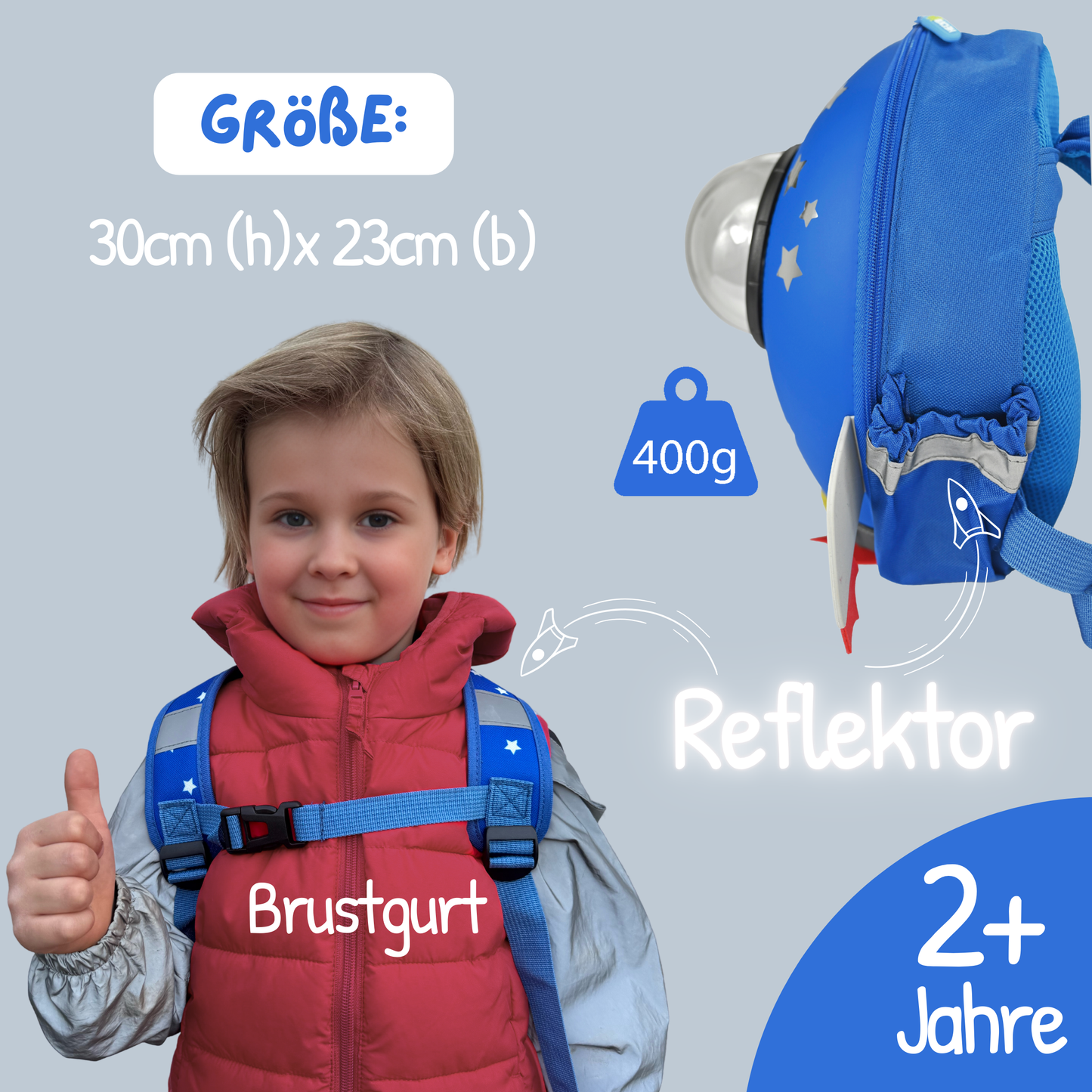 Rucksack mit Sichtfenster Rakete Astronaut