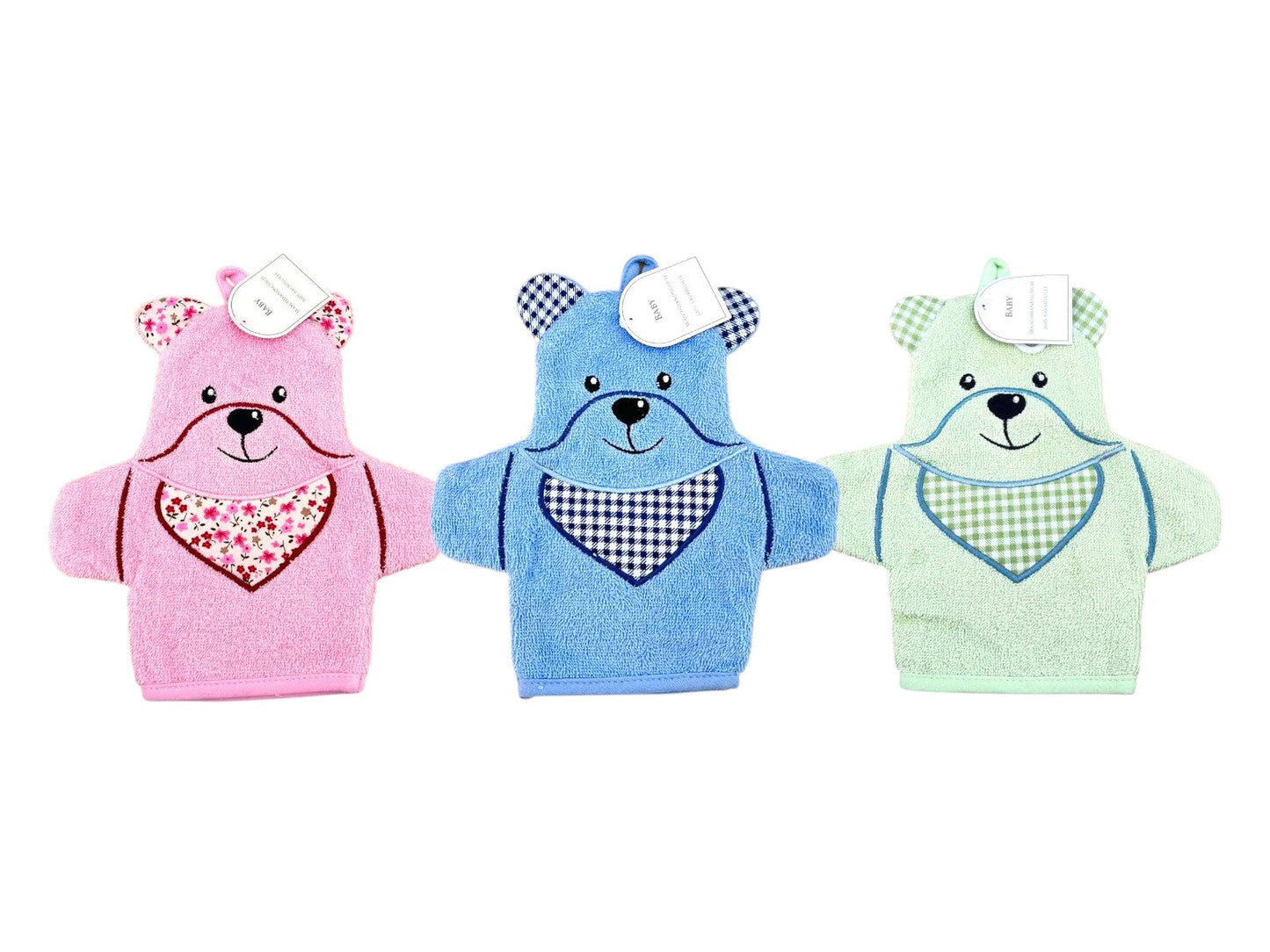 Baby Waschhandschuh Bär » Kinder Waschlappen Frottee » ca. 22x 15 cm reine Baumwolle » Wasch Handschuh